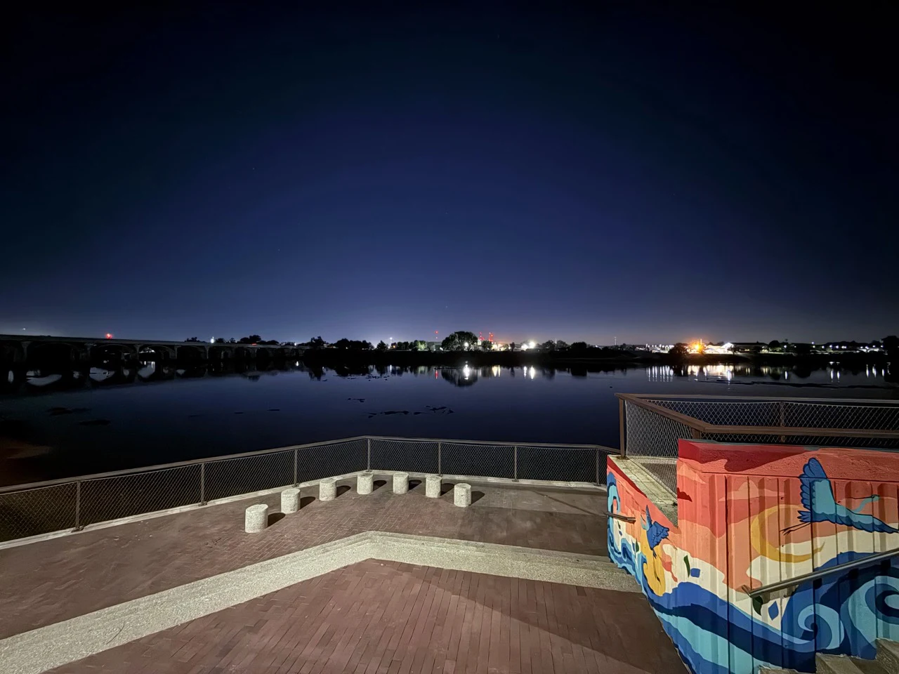 Riverfront overlook at night